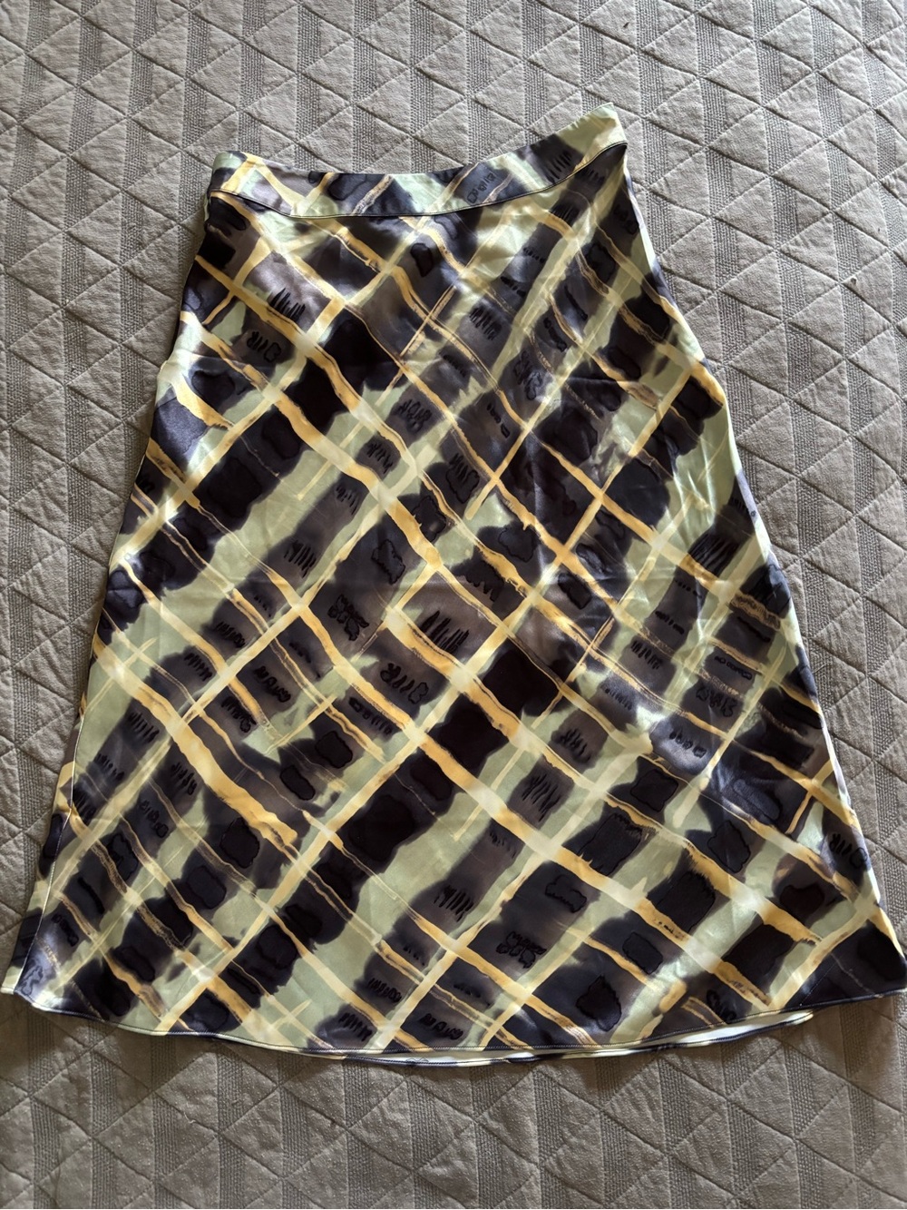 H&M Abstract Plaid Satin Midi Skirt Whimsigoth